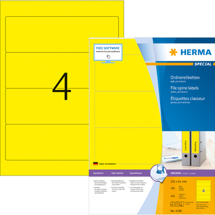 HERMA Ordnerrcken-Etiketten SPECIAL, 192 x 61 mm, gelb