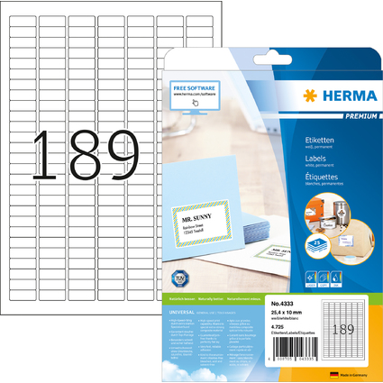 HERMA Universal-Etiketten PREMIUM, 25,4 x 10 mm, wei