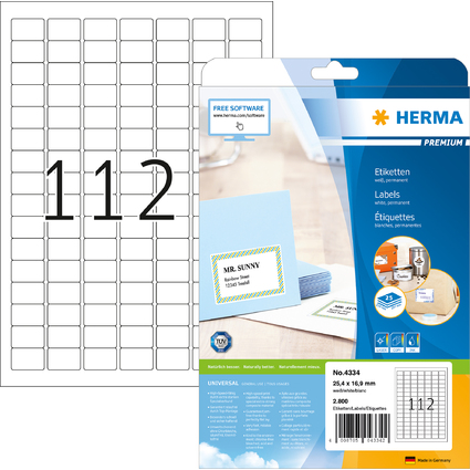 HERMA Universal-Etiketten PREMIUM, 25,4 x 16,9 mm, wei