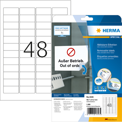 HERMA Universal-Etiketten SPECIAL, 45,7 x 21,2 mm, wei