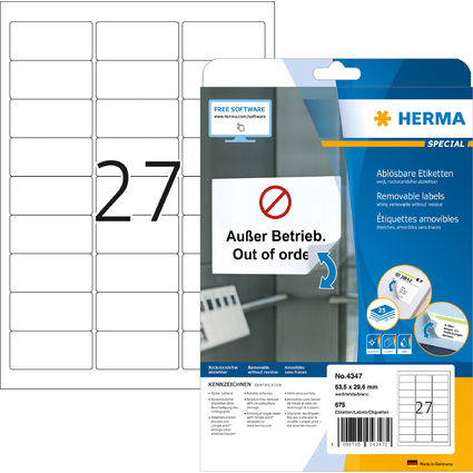 HERMA Universal-Etiketten SPECIAL, 63,5 x 29,6 mm, wei