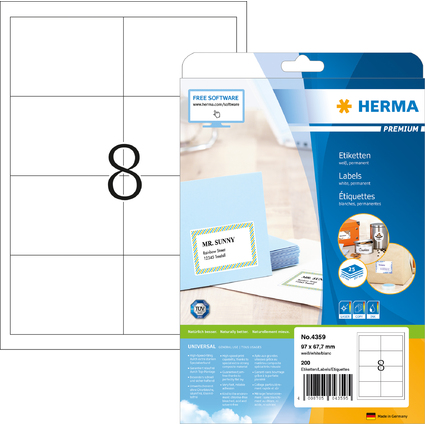 HERMA Universal-Etiketten PREMIUM, 97,0 x 67,7 mm, wei