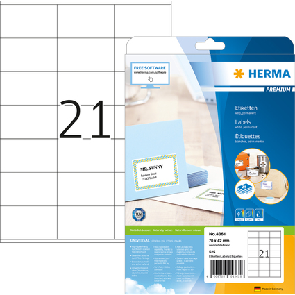 HERMA Universal-Etiketten PREMIUM, 70 x 42 mm, wei