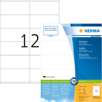 HERMA Universal-Etiketten PREMIUM, 105 x 48 mm, wei