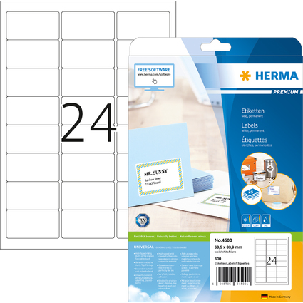 HERMA Universal-Etiketten PREMIUM, 63,5 x 33,9 mm, wei
