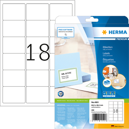 HERMA Universal-Etiketten PREMIUM, 63,5 x 46,6 mm, wei