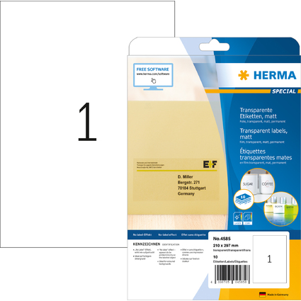 HERMA Folien-Etiketten SPECIAL, 210 x 297 mm, transparent