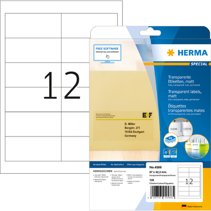 HERMA Folien-Etiketten SPECIAL, 97 x 42,3 mm, transparent