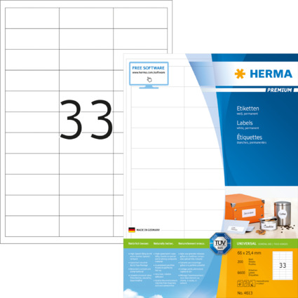 HERMA Universal-Etiketten PREMIUM, 66 x 25,4 mm, wei