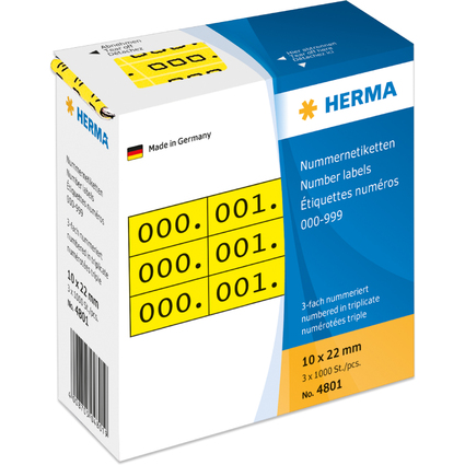 HERMA Nummern-Etiketten 0-999, 10 x 22 mm, schwarz, dreifach