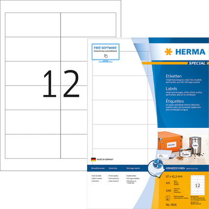 HERMA Inkjet-Etiketten SPECIAL, 97,0 x 42,3 mm, wei