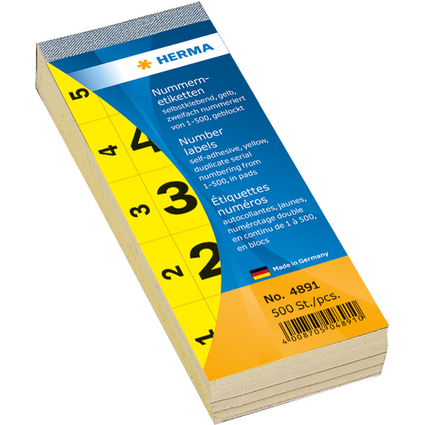 HERMA Nummernblock, selbstklebend, 28 x 56 mm, gelb