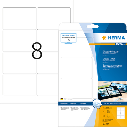 HERMA Hochglanz-Etiketten SPECIAL, 96 x 63,5 mm, wei