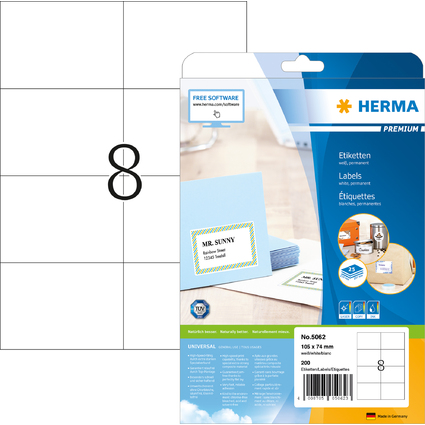 HERMA Universal-Etiketten PREMIUM, 105 x 74 mm, wei