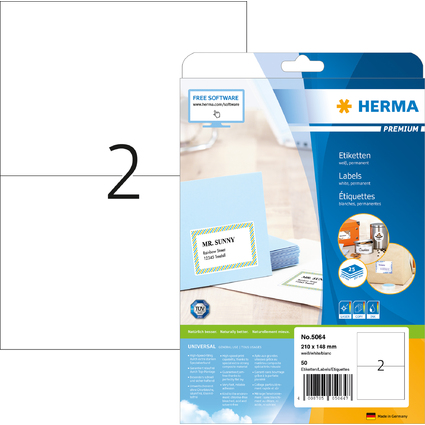 HERMA Universal-Etiketten PREMIUM, 210 x 148 mm, wei