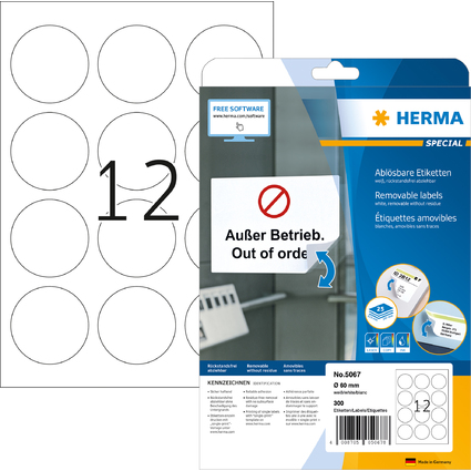 HERMA Universal-Etiketten SPECIAL, Durchmesser 60 mm, wei