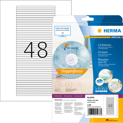 HERMA SPECIAL CD-Cover-Etiketten, 114,3 x 5,5 mm, wei