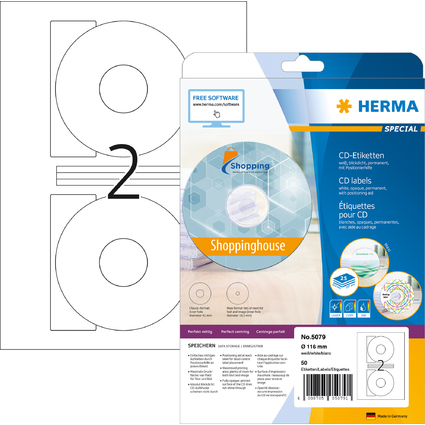HERMA CD/DVD-Etiketten SPECIAL, Durchmesser: 116 mm, wei