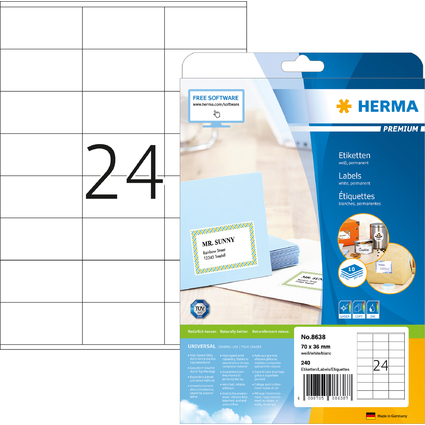 HERMA Universal-Etiketten PREMIUM, 70 x 36 mm, wei