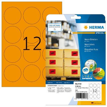 HERMA Universal-Etiketten SPECIAL, rund, 60 mm, neon-orange