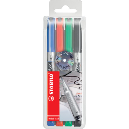 STABILO Permanent-Marker Write-4-all, F, 4er Kunststoff-Etui