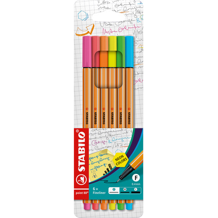 STABILO Fineliner point 88 Neon, 6er Kartonetui