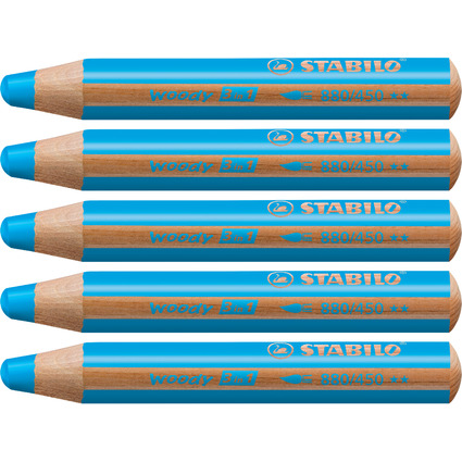 STABILO Multitalentstift woody 3 in 1, rund, cyanblau