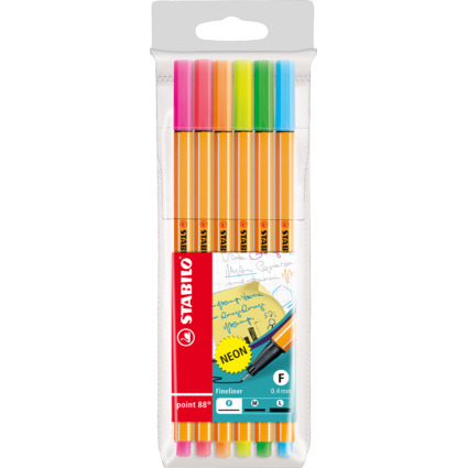 STABILO Fineliner point 88 Neon, 6er Kartonetui
