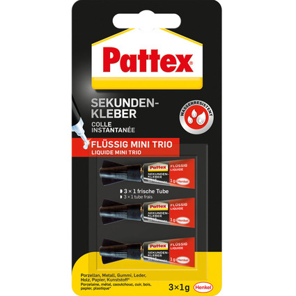 Pattex Sekundenkleber MINI TRIO, 3 Tuben  1 g