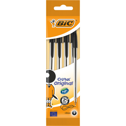BIC Kugelschreiber Cristal Original, schwarz, im 4er Beutel