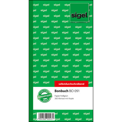 sigel Formularbuch "Bonbuch", 105 x 200 mm, SD, grn