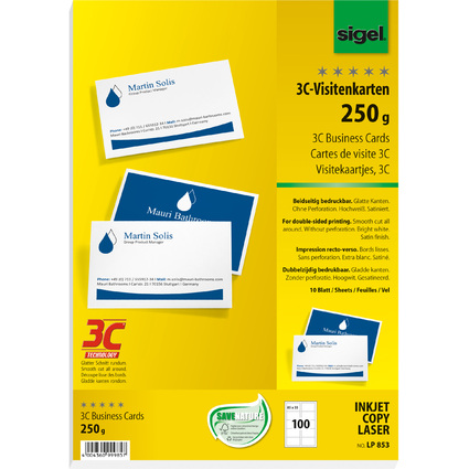 sigel Visitenkarten 3C, 85 x 55 mm, 250 g/qm, hochwei