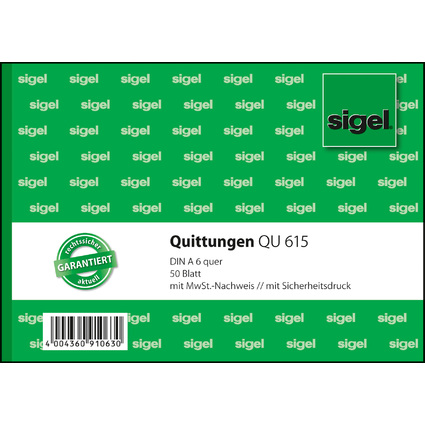 sigel Formularbuch "Quittung", mit MwSt.-Nachweis, A6 quer