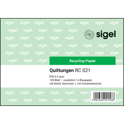 sigel Formularbuch "Quittung", mit MwSt.-Nachweis, A6 quer