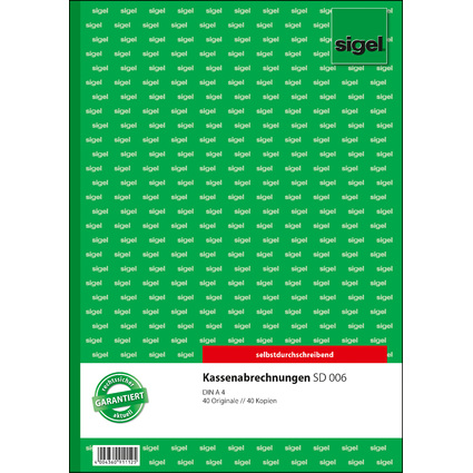 sigel Formularbuch "Kassenabrechnung", A4, 2 x 40 Blatt, SD