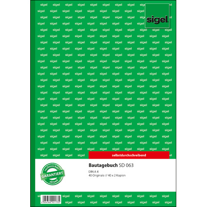 sigel Formularbuch "Bautagebuch", A4, 3 x 40 Blatt, SD