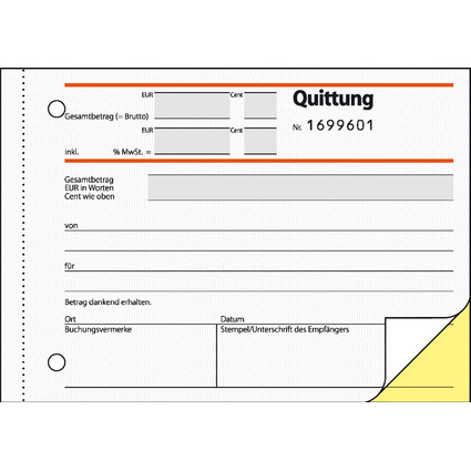 sigel Formularbuch "Quittung", inkl. MwSt., DIN A6 quer