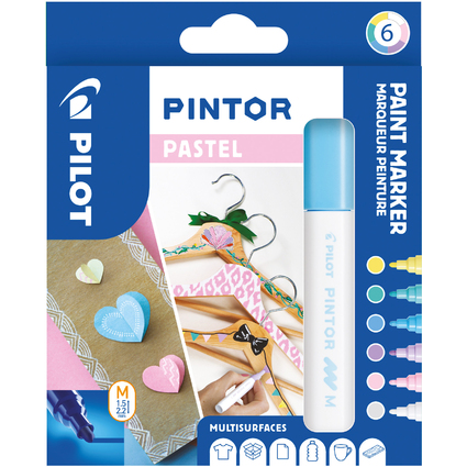 PILOT Pigmentmarker PINTOR, medium, 6er Set "PASTEL"