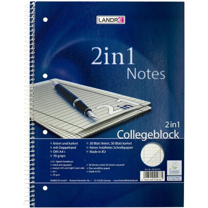 LANDR Collegeblock "2in1", DIN A4, zwei Lineaturen, 80 Bl.