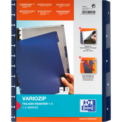 Oxford vario-zipp Register, 5-teilig, A4, 245 x 316 mm