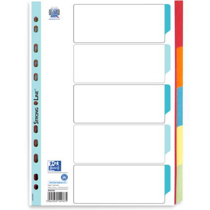 Oxford Karton-Register, blanko, DIN A4, farbig, 5-teilig