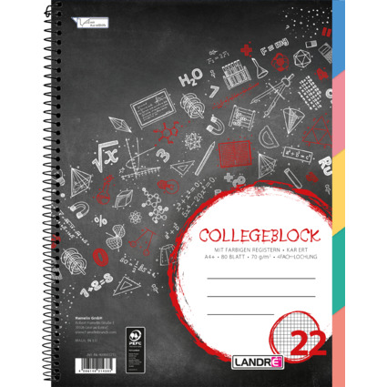 LANDR Register-Collegeblock "COLLEGE", DIN A4, kariert