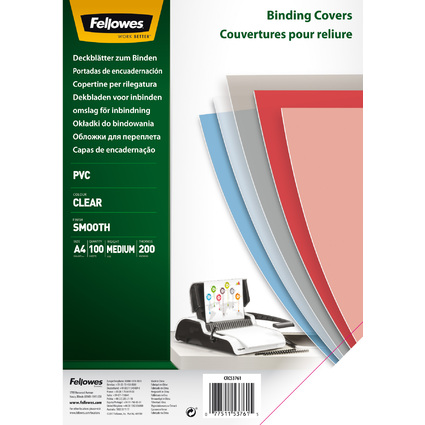 Fellowes Deckblatt, DIN A4, PVC, transparent, 0,20 mm