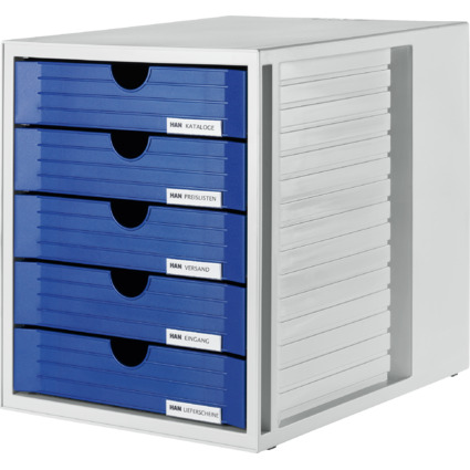 HAN Schubladenbox SYSTEMBOX, 5 Schbe, lichtgrau/blau