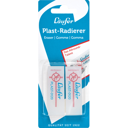 Lufer Kunststoff-Radierer PLAST-0120, 2er Blisterkarte