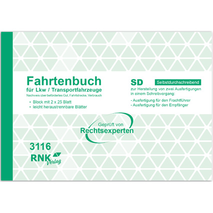 RNK Verlag Fahrtenbuch LKW, DIN A5 quer, 2 x 25 Blatt, SD