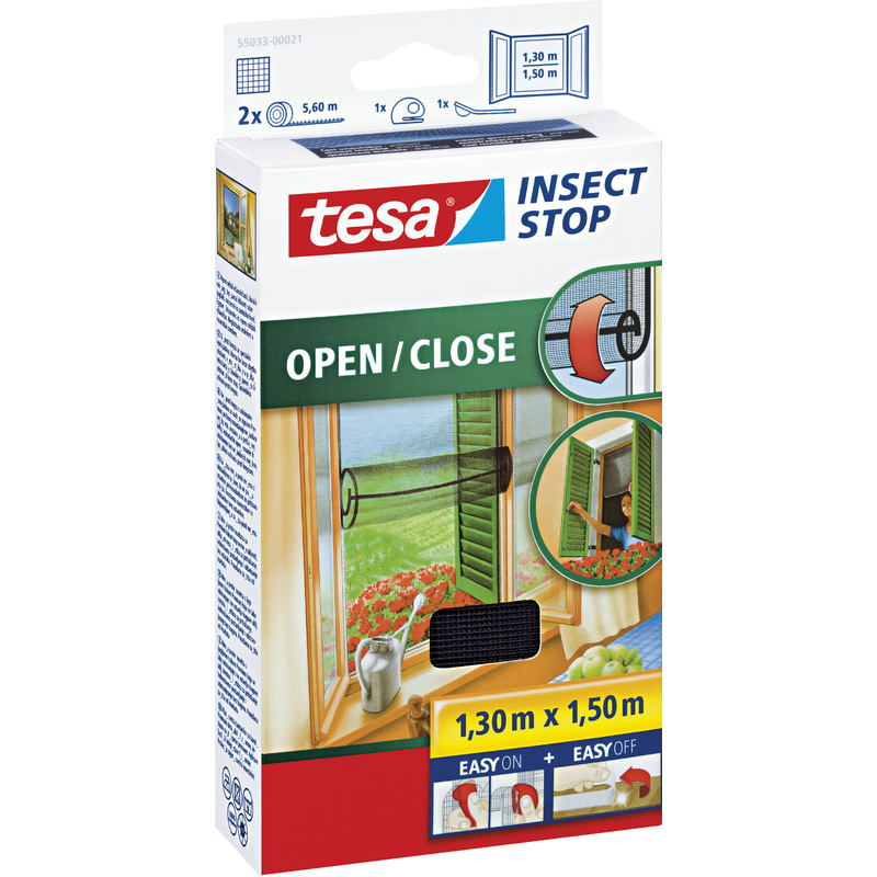 tesa Fliegengitter für Fenster OPEN/CLOSE, 1,30 m x 1,5 m