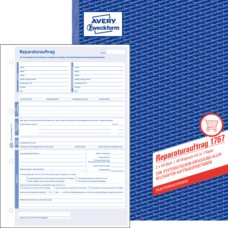 DIN A4 AVERY Zweckform Formularbuch /"Reparaturauftrag/" SD