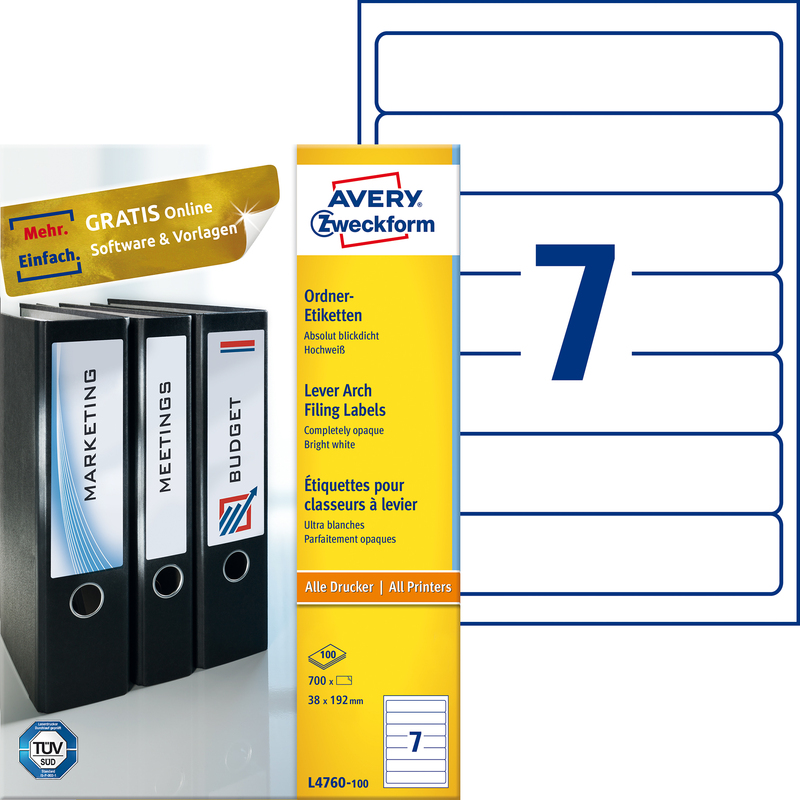 Avery Zweckform Ordnerrucken Etiketten 38 X 192 Mm Weiss L4760 100 Bei Www Officeb2b Ch Gunstig Kaufen Avery zweckform ordneretiketten zum bedrucken geben ihren aktenordnern und unterlagen ein professionelles. officeb2b