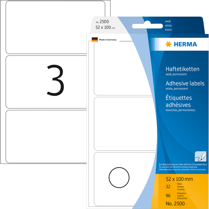 HERMA Vielzweck Etiketten 52 x 100 mm weiß 96 Etiketten HERMA Vielzweck Etiketten 52 x 100 mm weiß 96 Etiketten